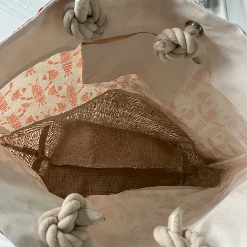 Tommy Bahama Orange Lobster Canvas Beach Bag - Picture 4 of 5